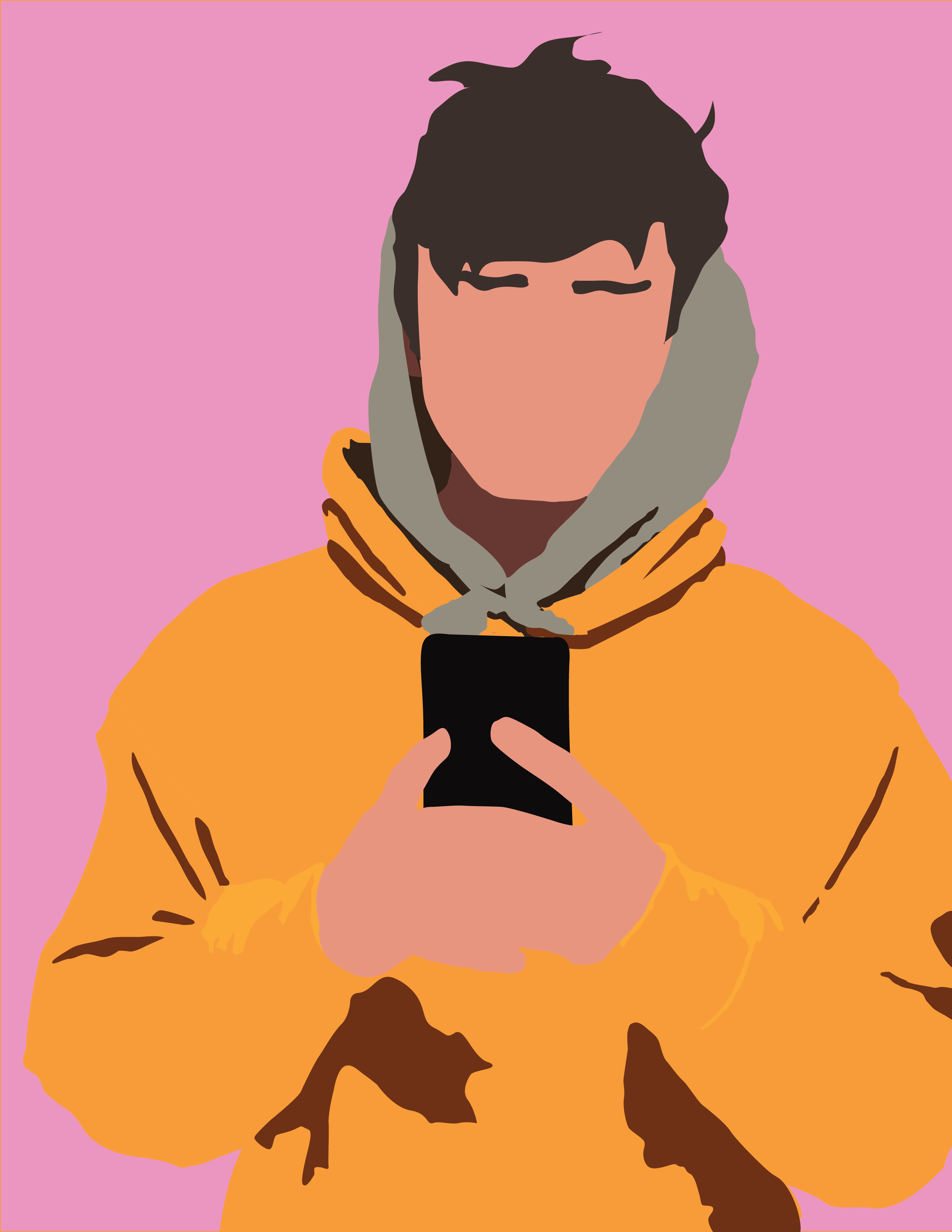 vector self-portrait of young man holding smartphone