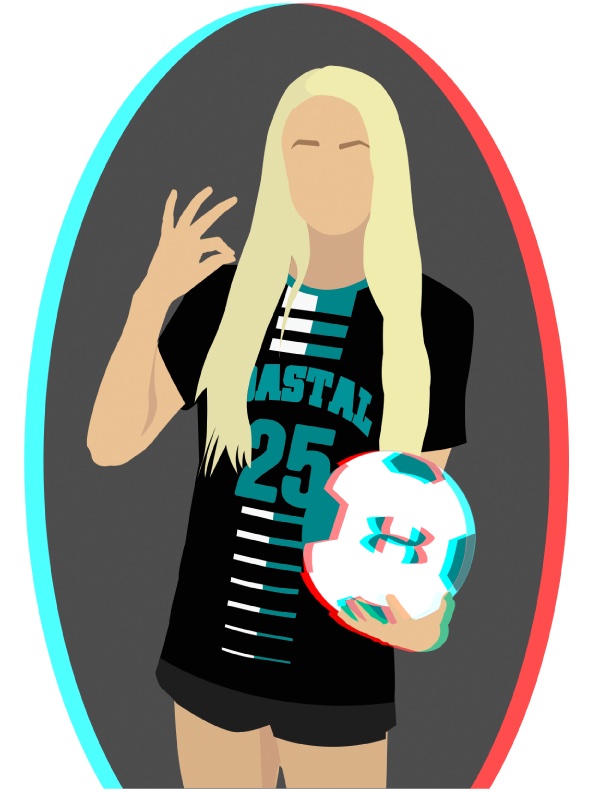 anaglyph portrait of person wearing jersey and holding soccer ball