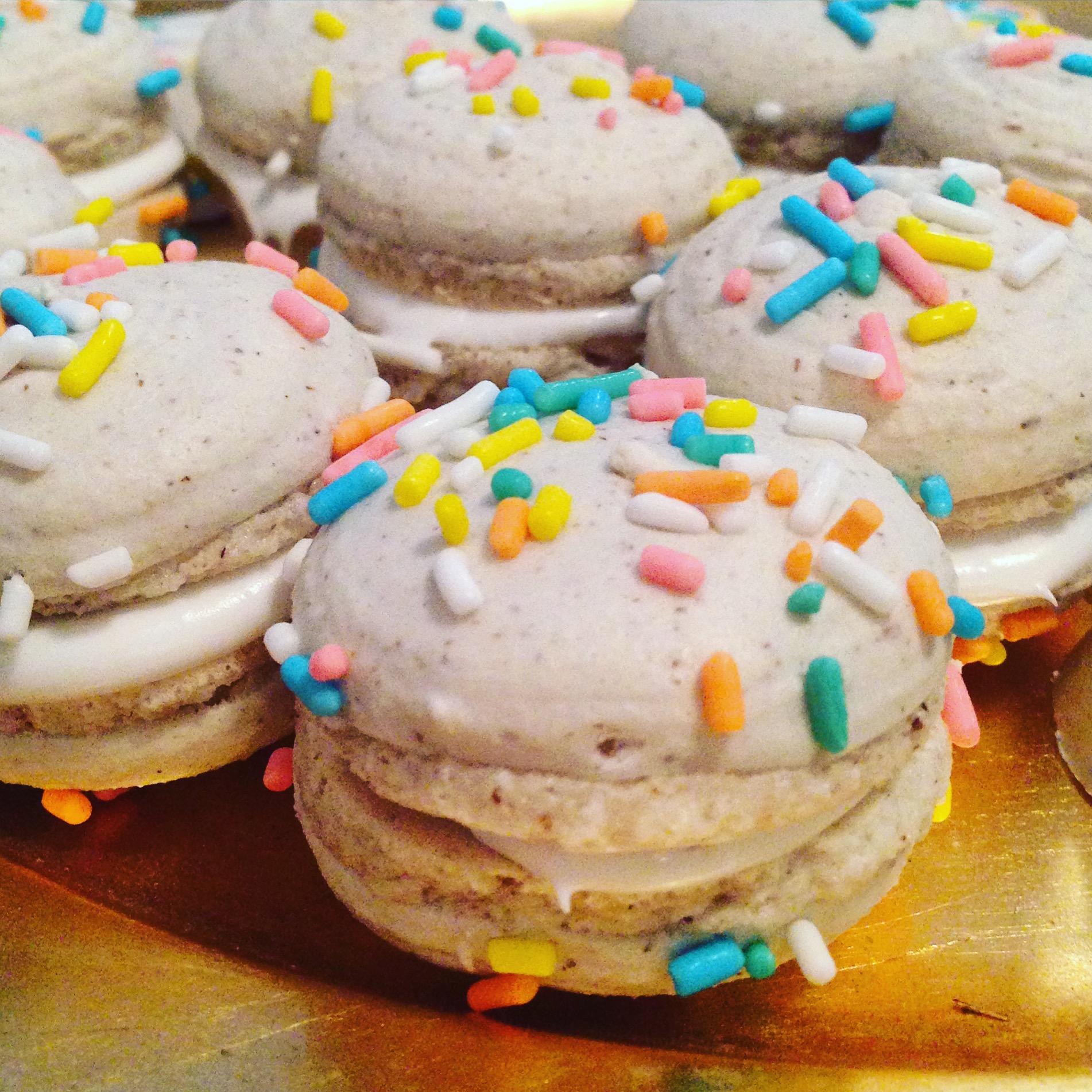 Pastel Funfetti Sprinkles Macarons with Marshmallow Frosting