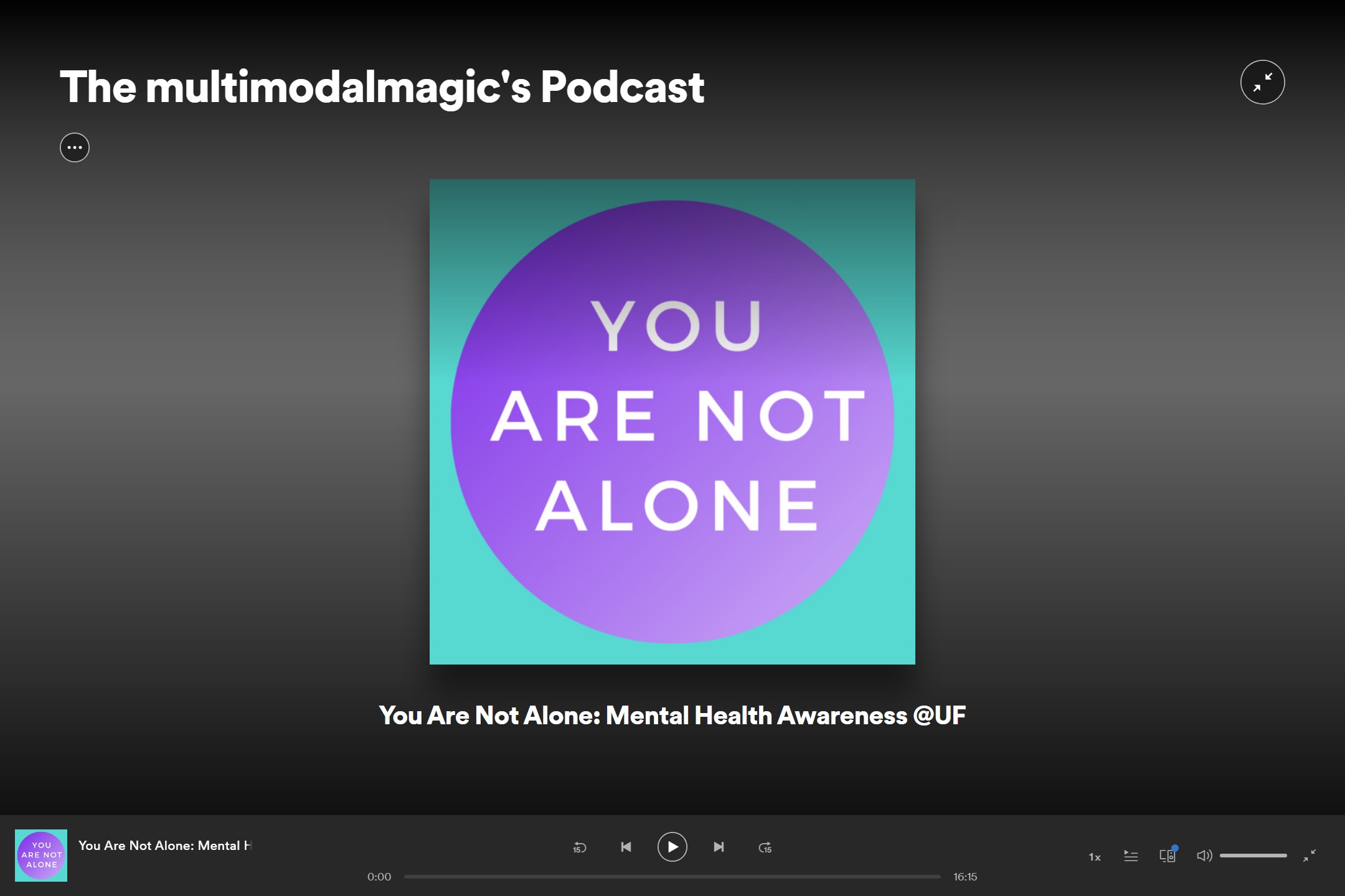 Screenshot of You Are Not Alone Podcast episode on Spotify